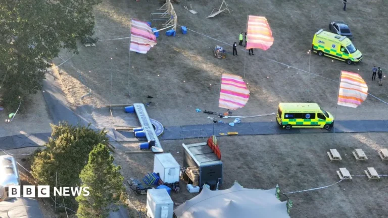 Emergency response at a Christian festival site after a large sign fell