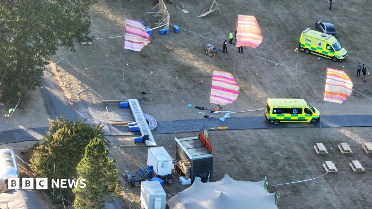 Emergency response at a Christian festival site after a large sign fell